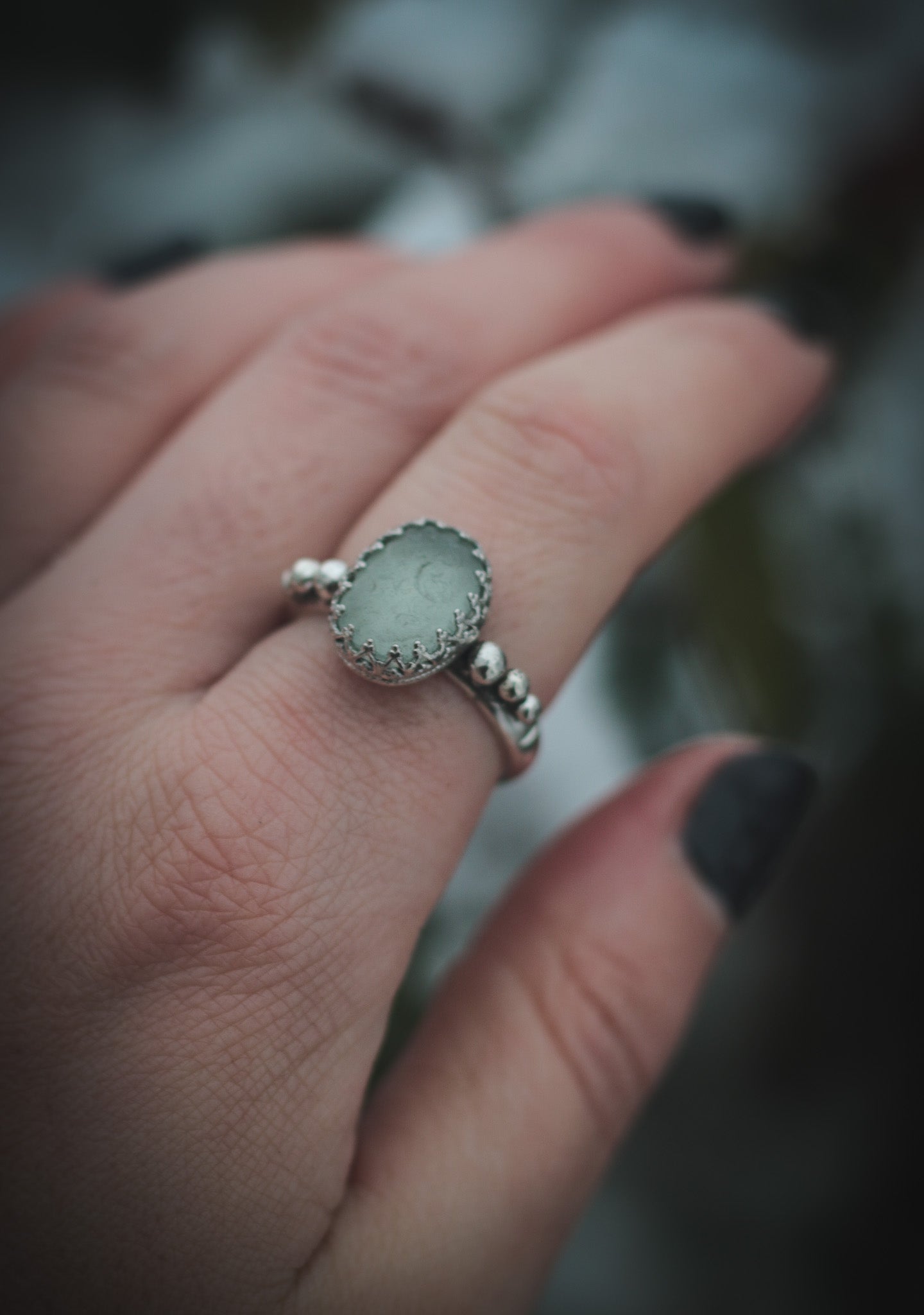 Seaglass ring with pebbles. UK size S -US 9 1/4
