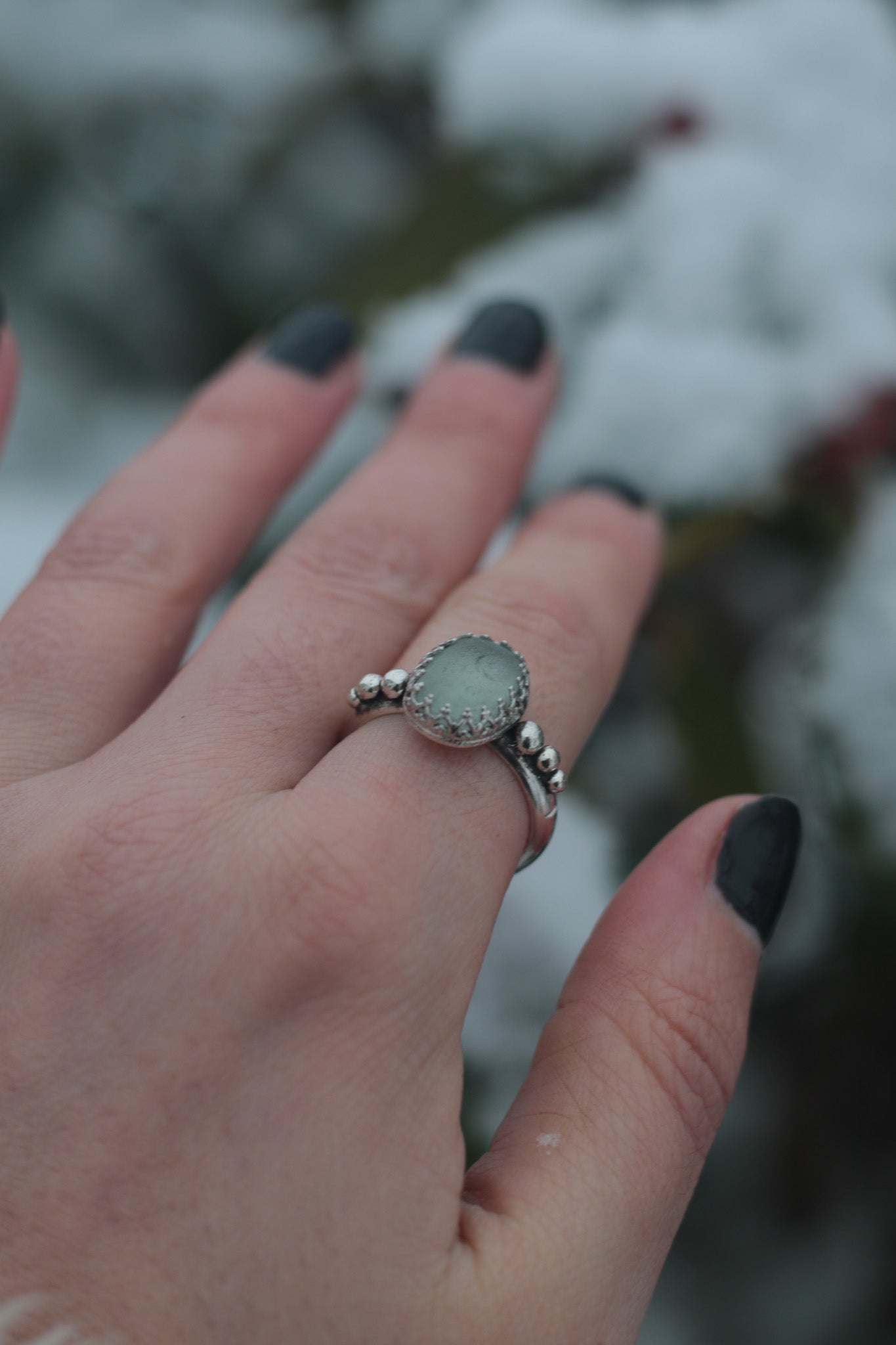 Seaglass ring with pebbles. UK size S -US 9 1/4
