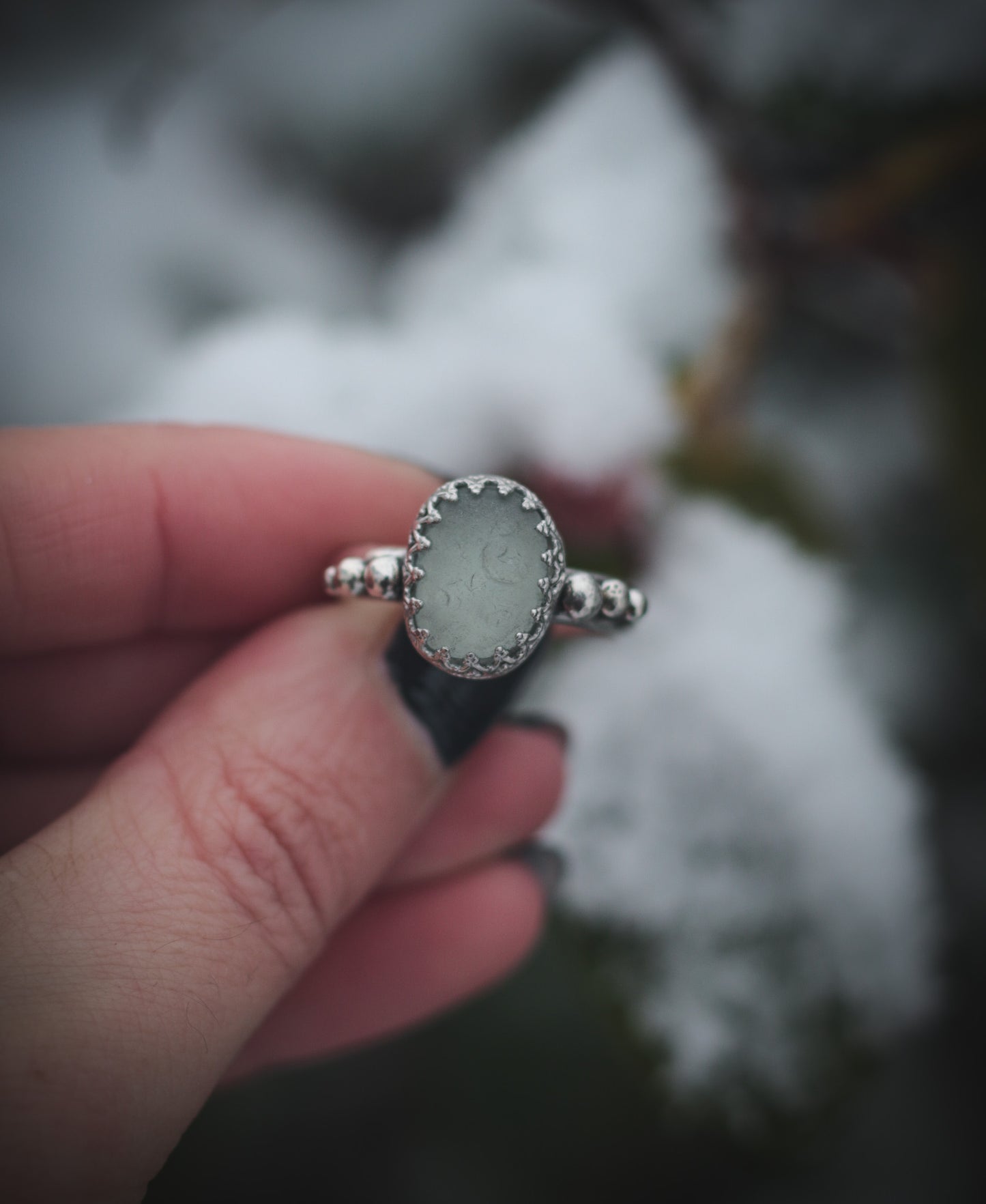 Seaglass ring with pebbles. UK size S -US 9 1/4