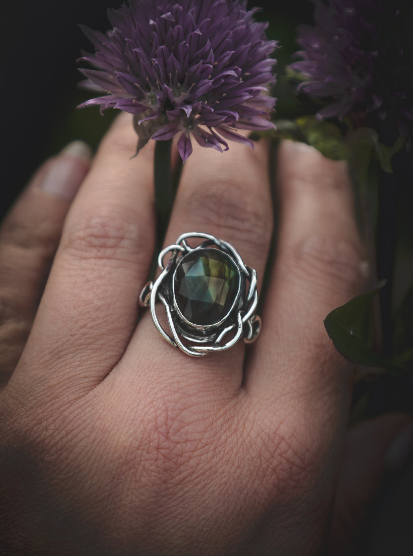 Whimsical Labradorite ring. UK size P -US 7 3/4