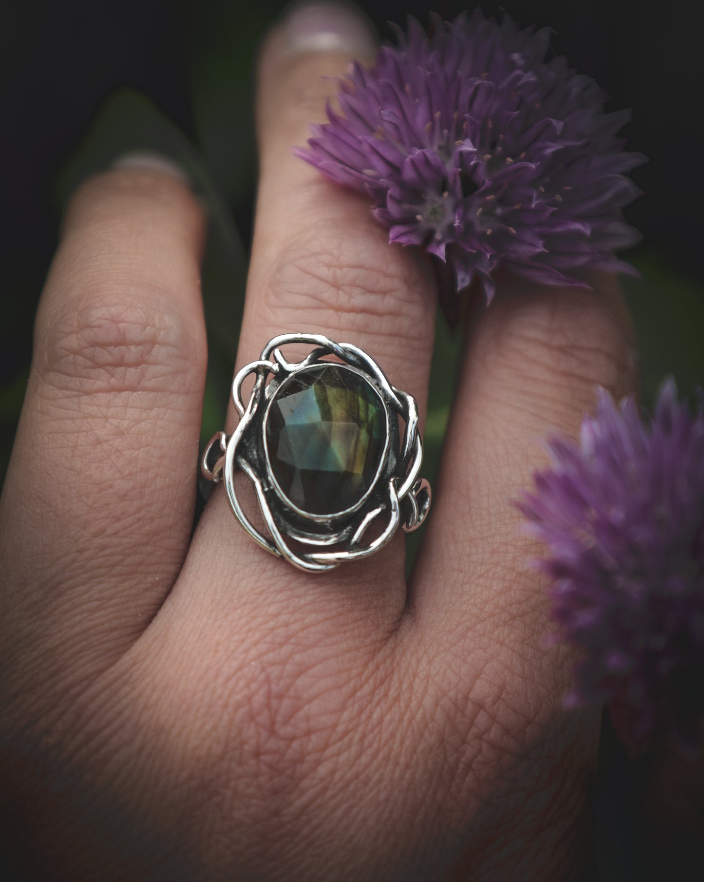 Whimsical Labradorite ring. UK size P -US 7 3/4