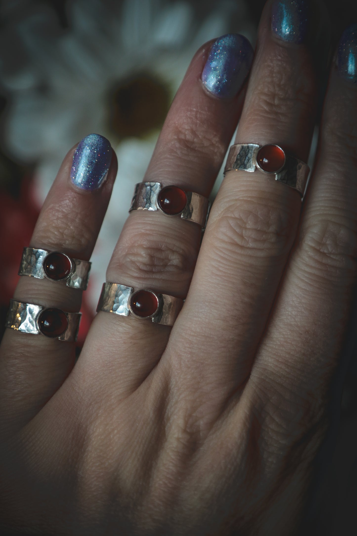 Silver band ring with Carnelian (Various sizes)