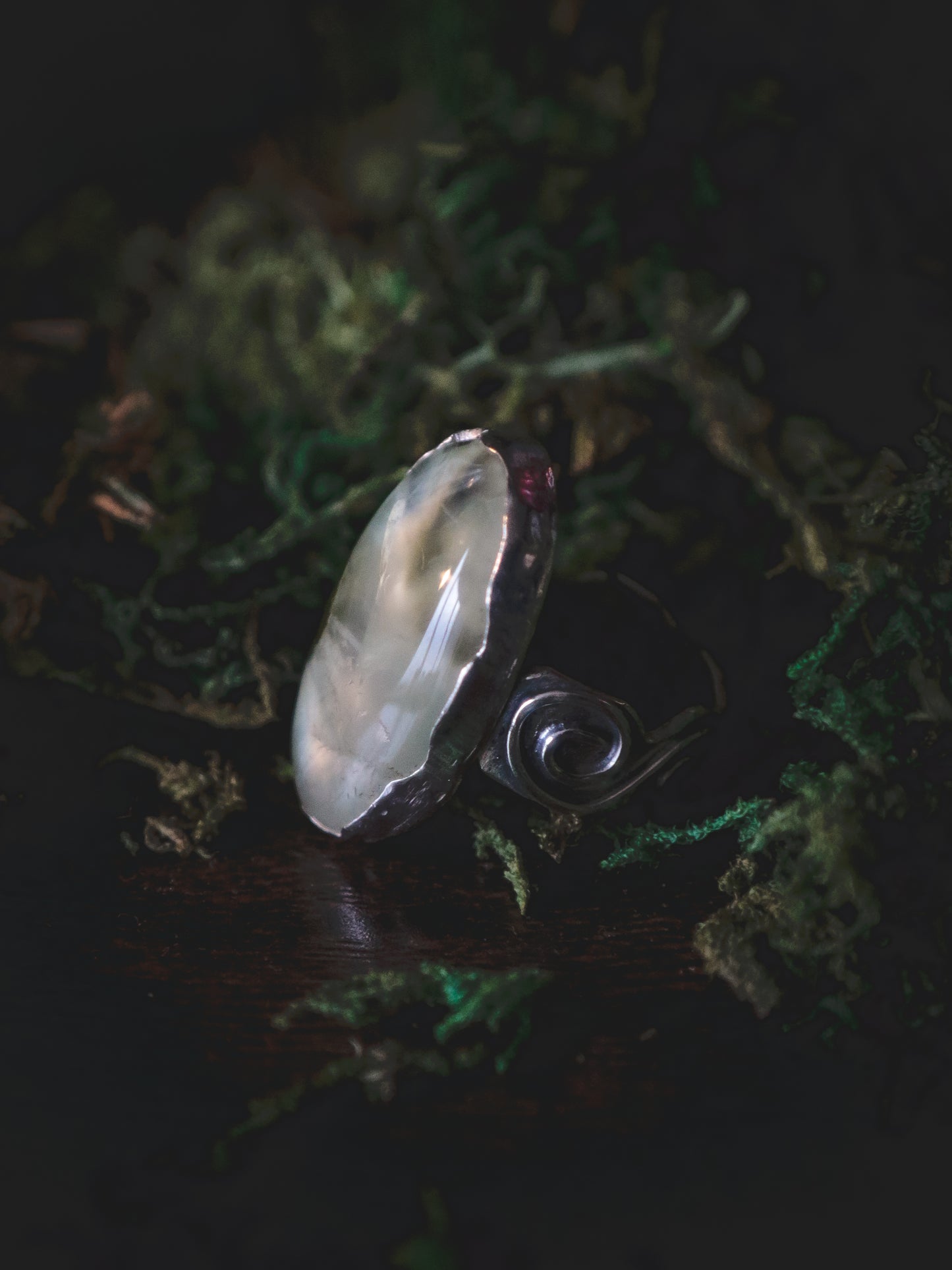 Celtic ring with Prehnite UK size M - US size 6 1/4