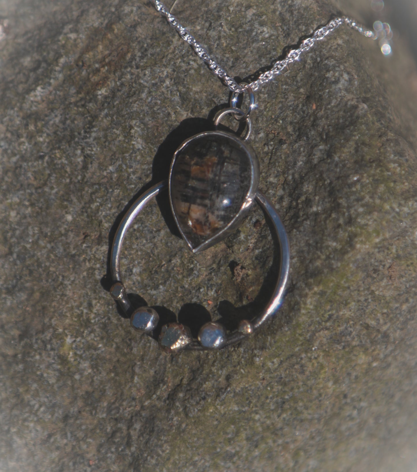 Tourmalated Quartz necklace with pebbles