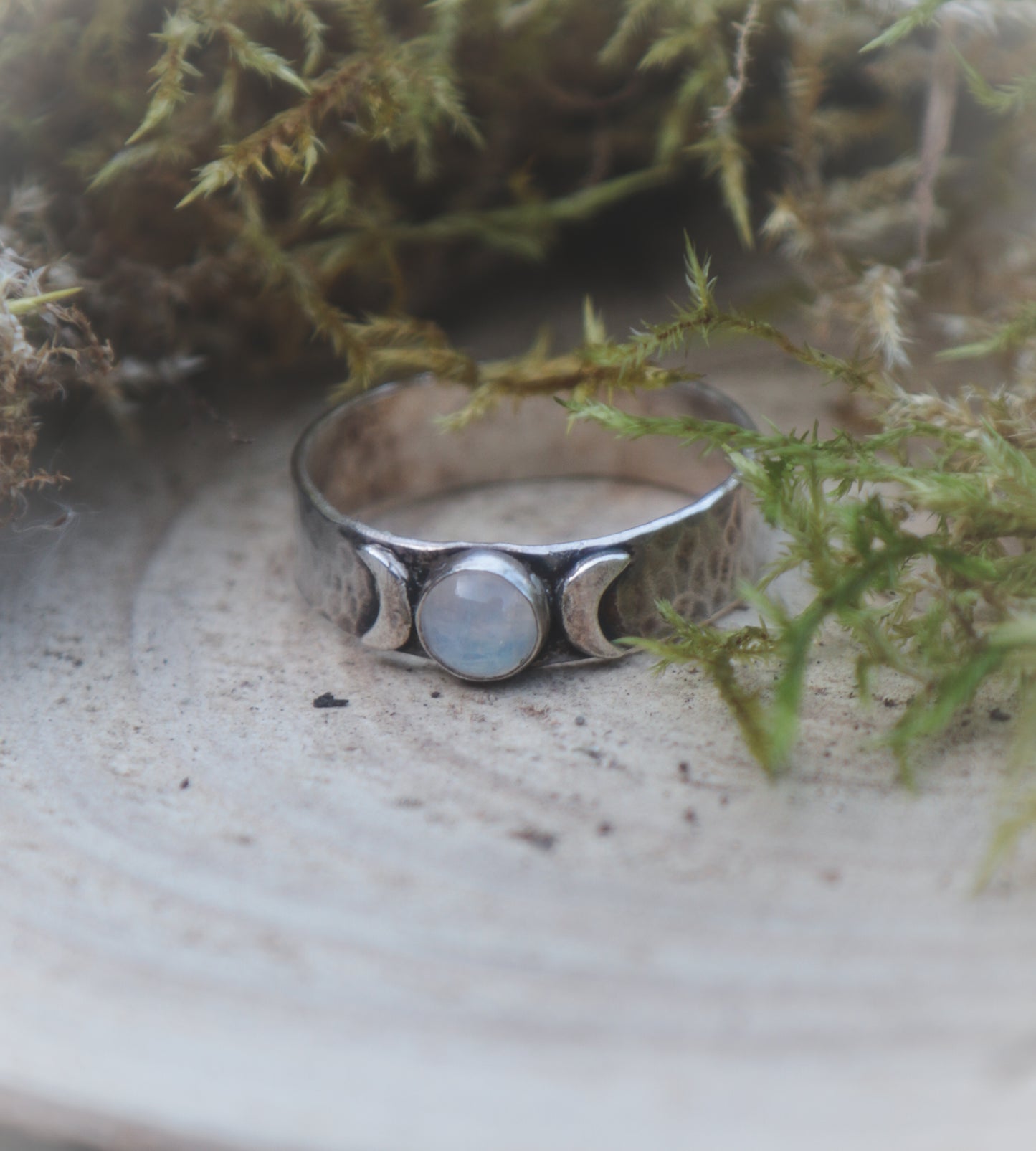 Moonstone triple moon ring. Various sizes.