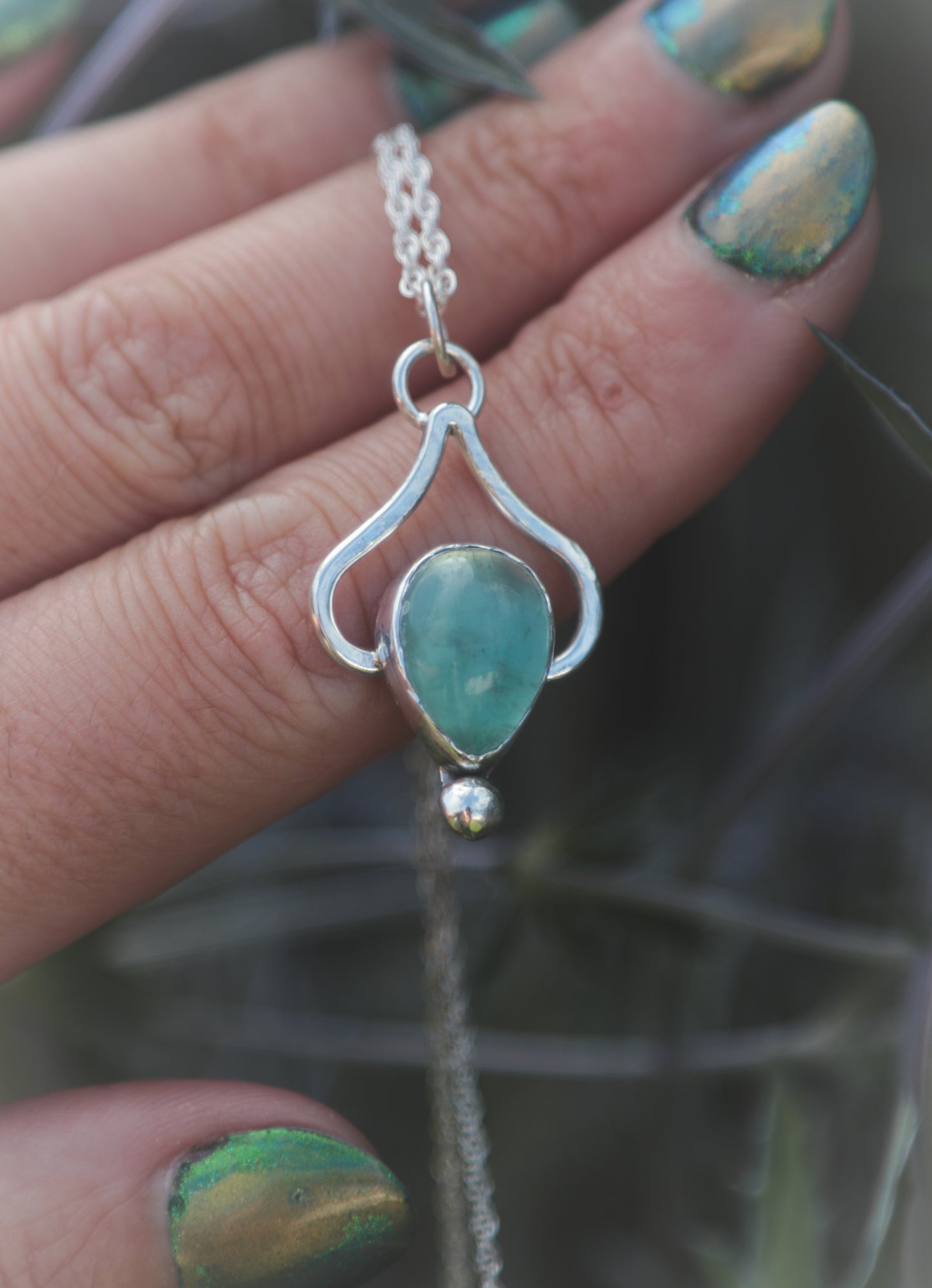 Sterling silver necklace with Green Fluorite.