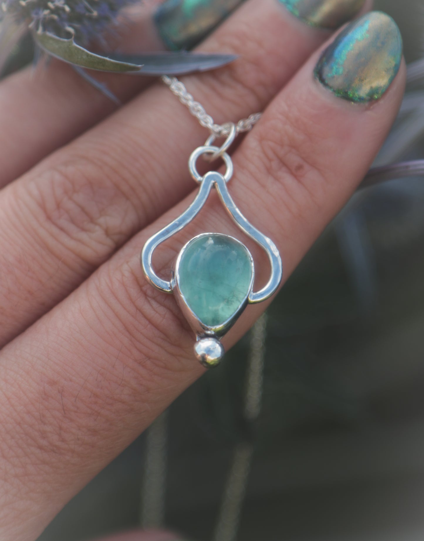 Sterling silver necklace with Green Fluorite.