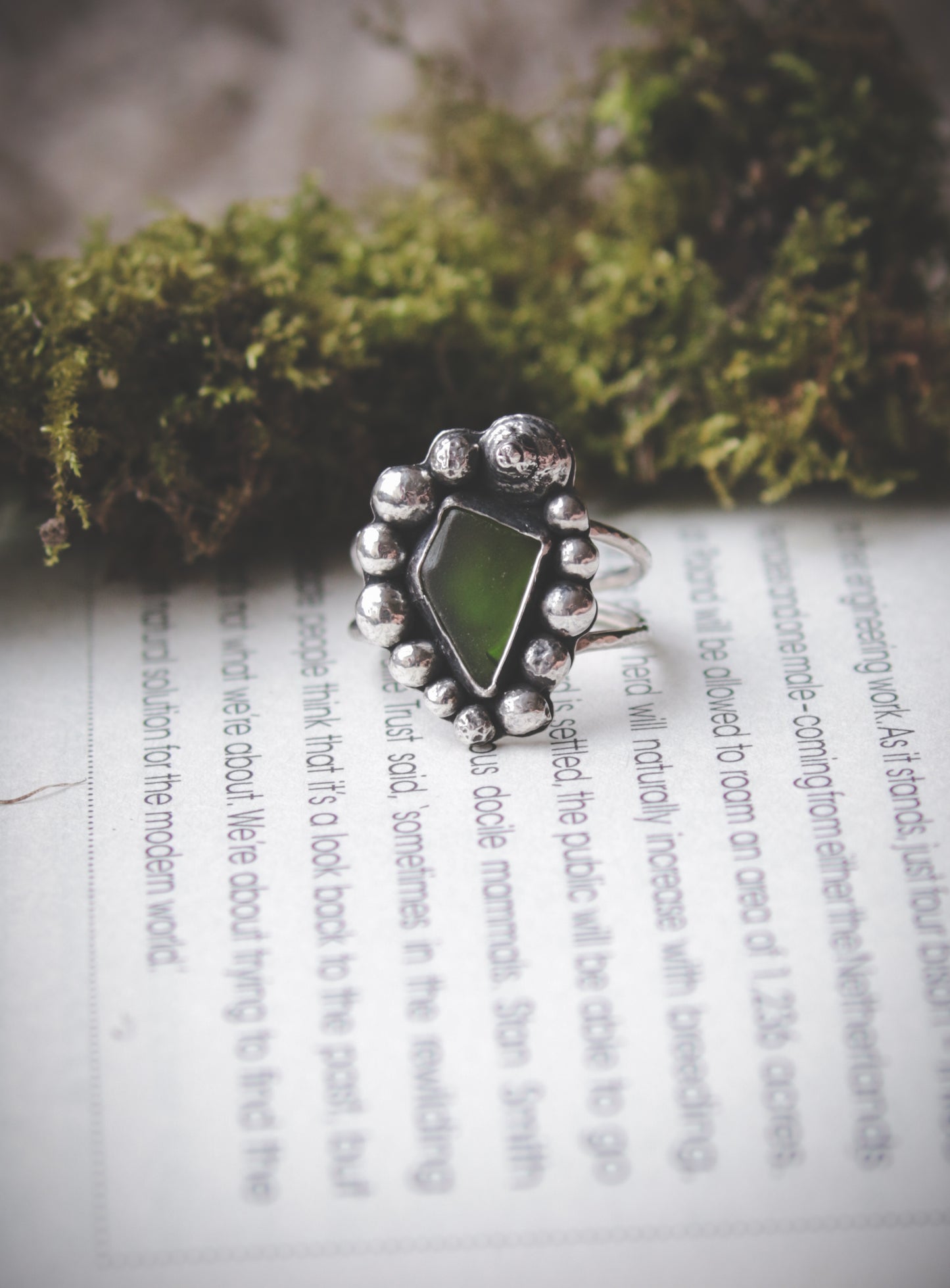 Sterling silver ring with seaglass - UK size U 1/2 - US size 10 1/2