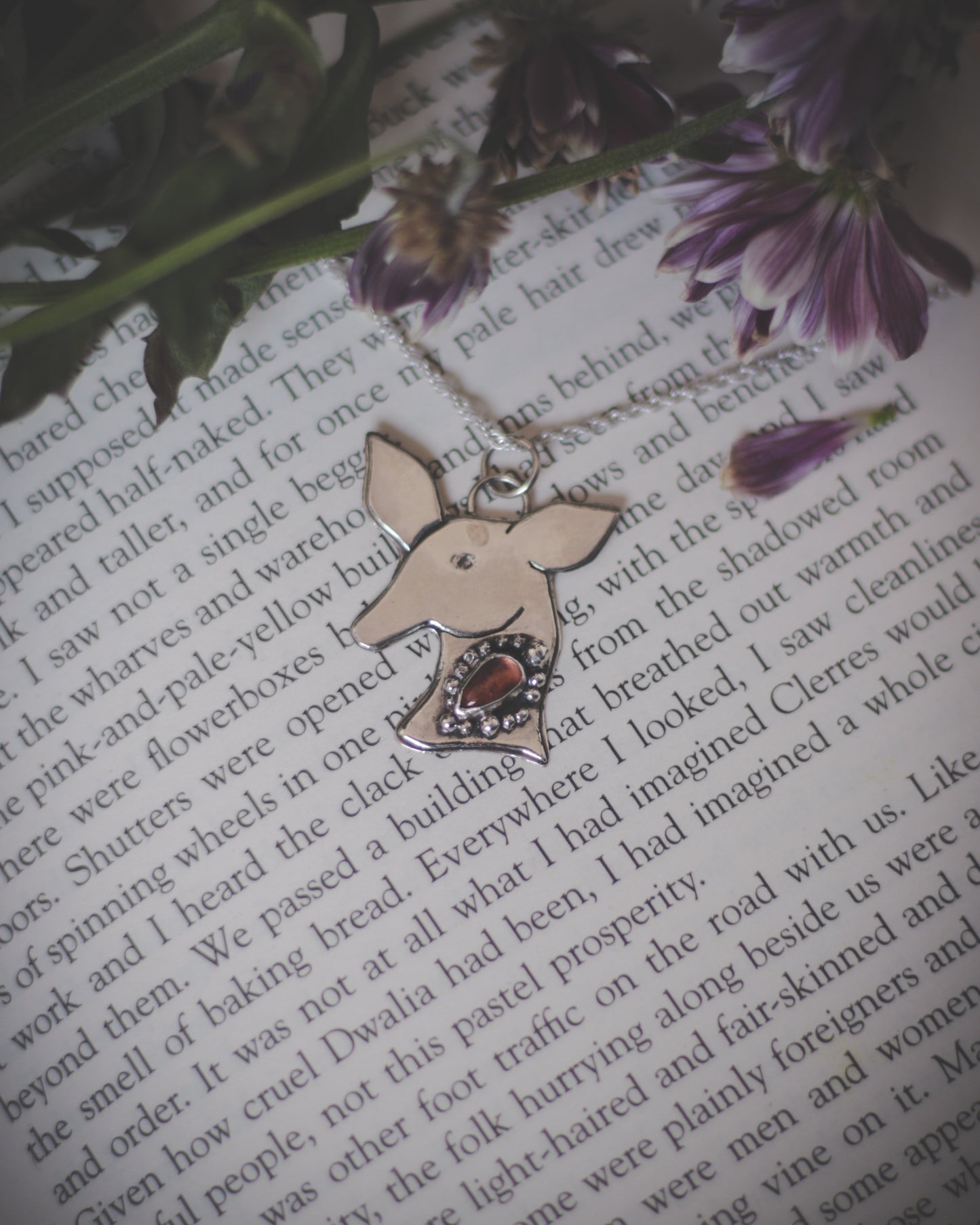 Silver Deer pendant, with Tourmaline