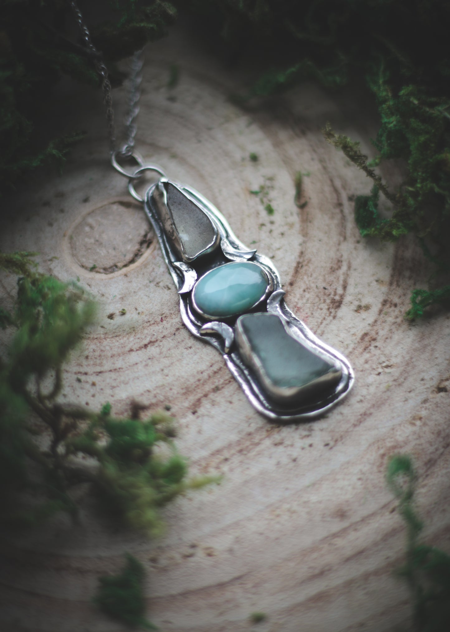 Seaglass necklace with Larimar.