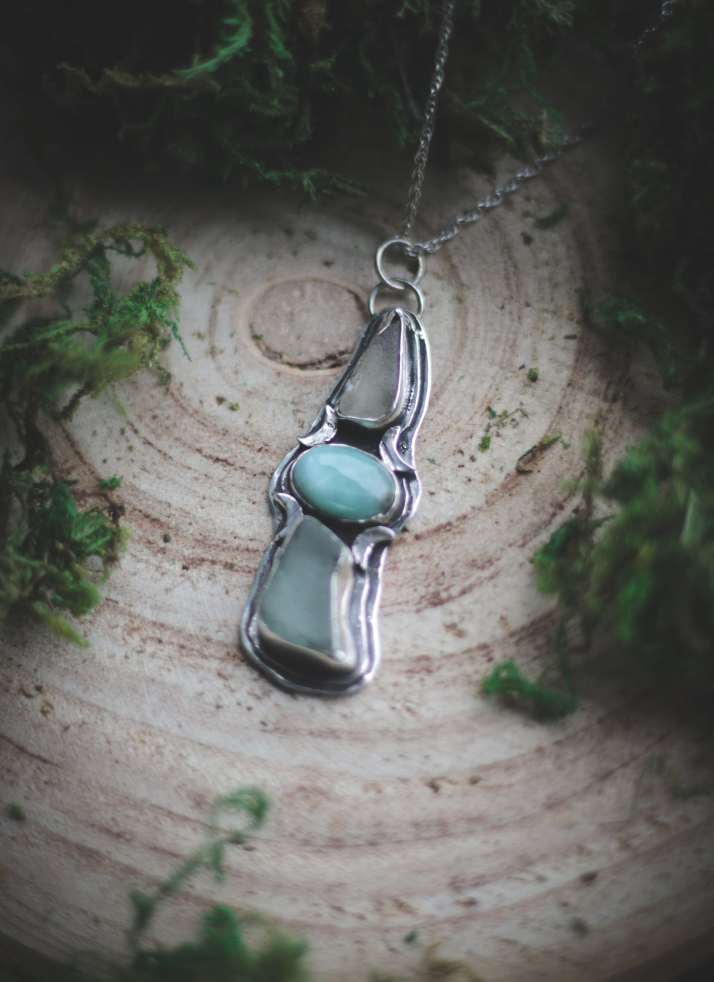 Seaglass necklace with Larimar.