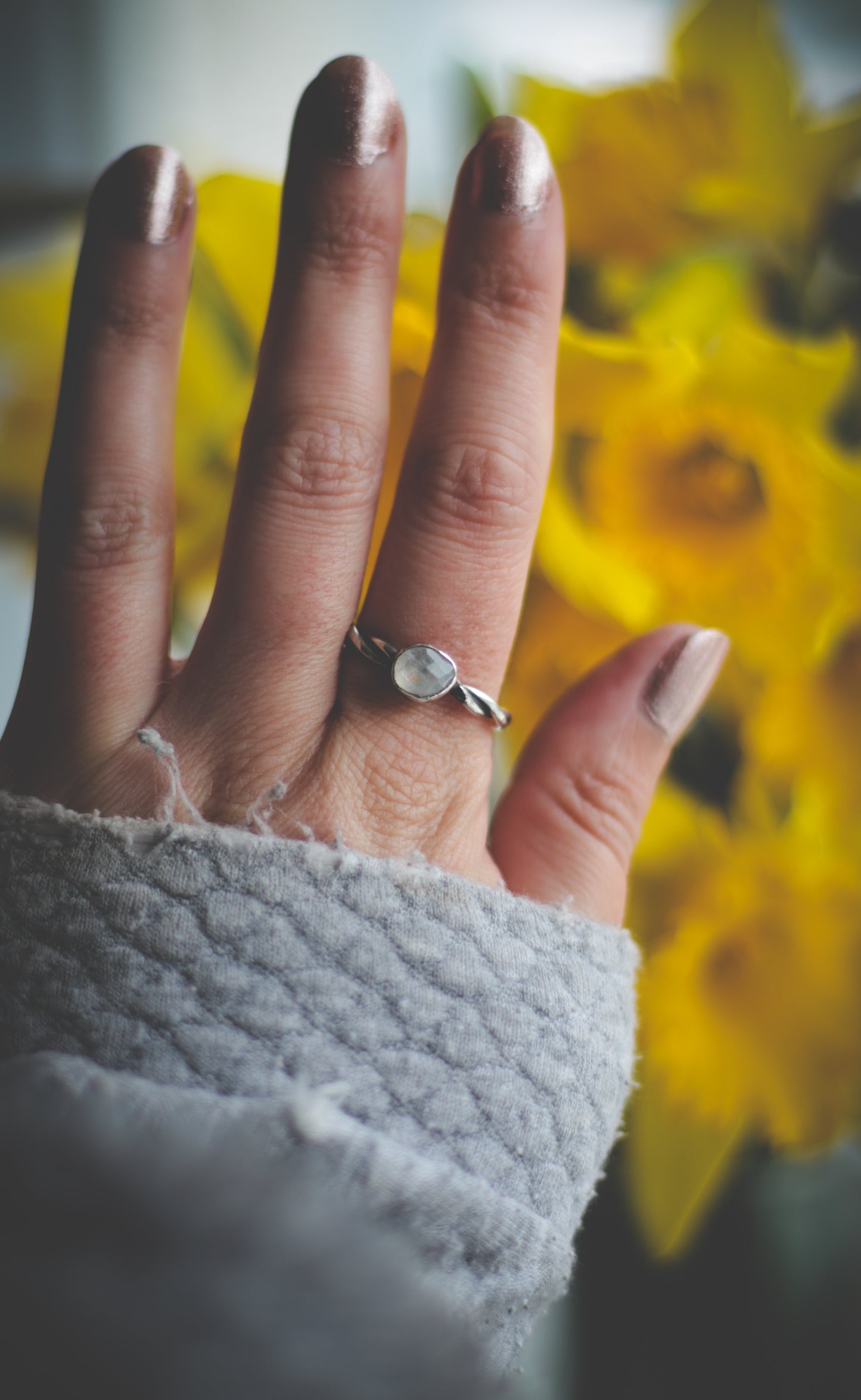 Silver Moonstone ring UK size T 1/2 - US size 10