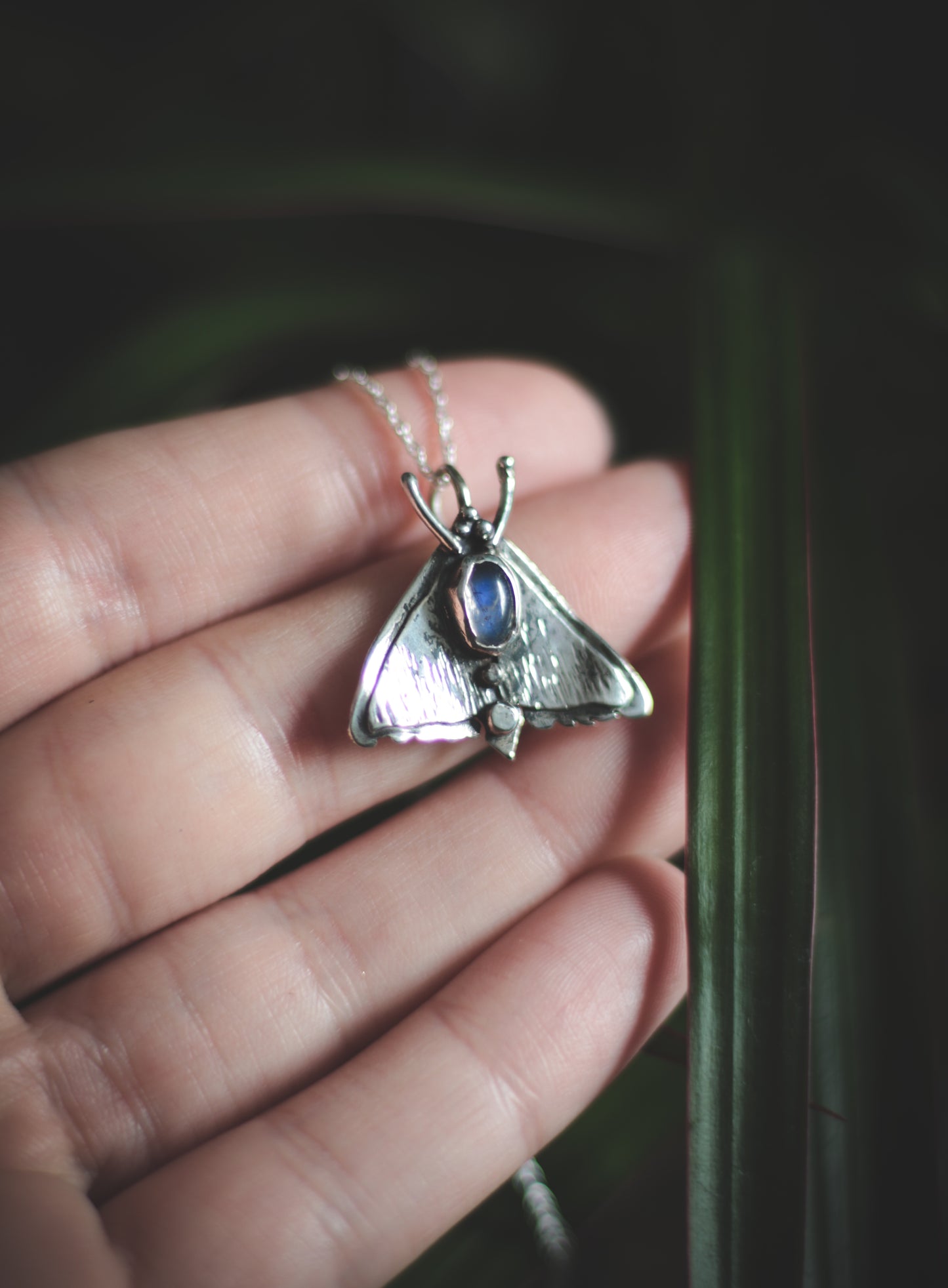 Moth necklace, with Moonstone