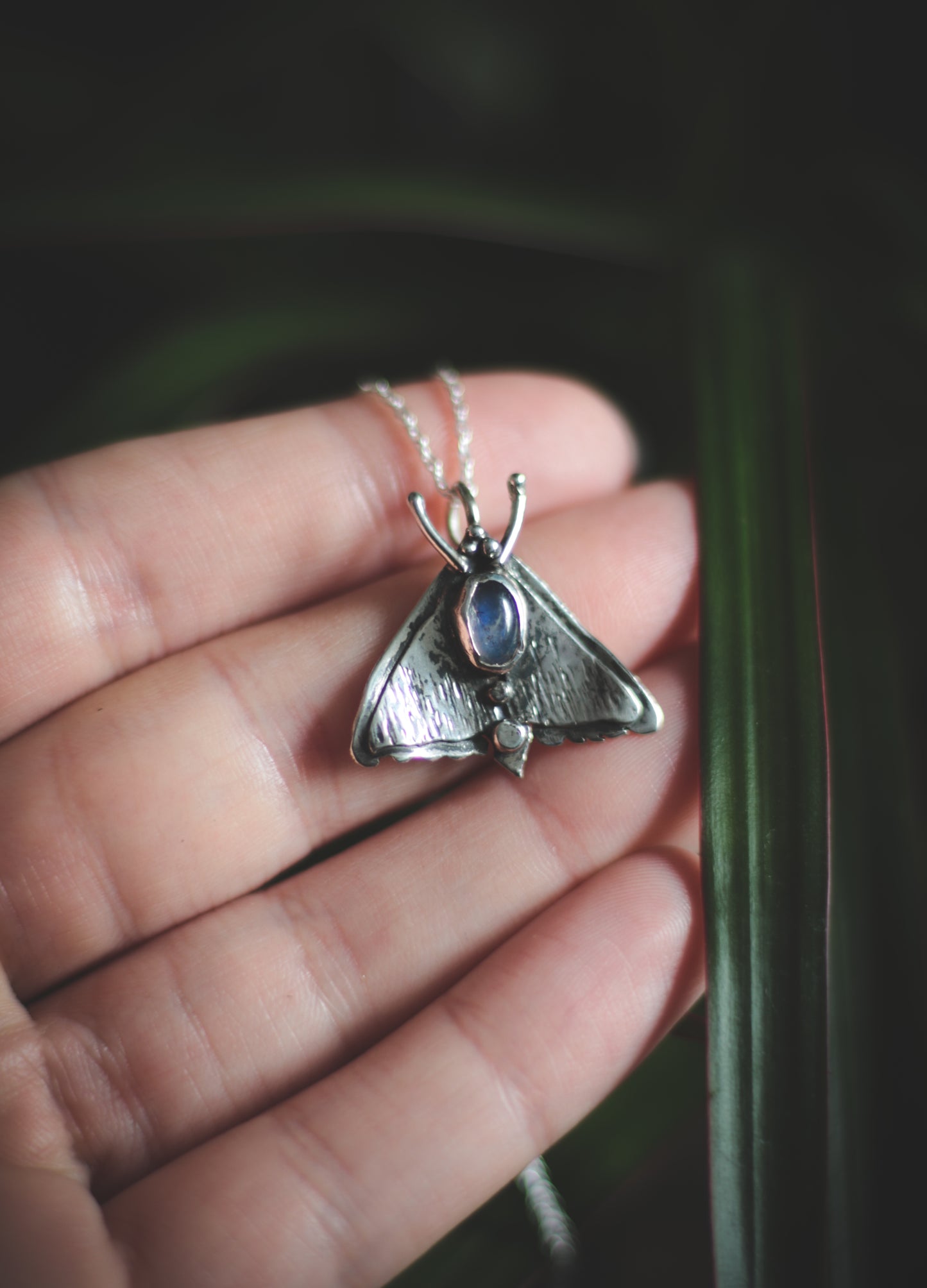 Moth necklace, with Moonstone