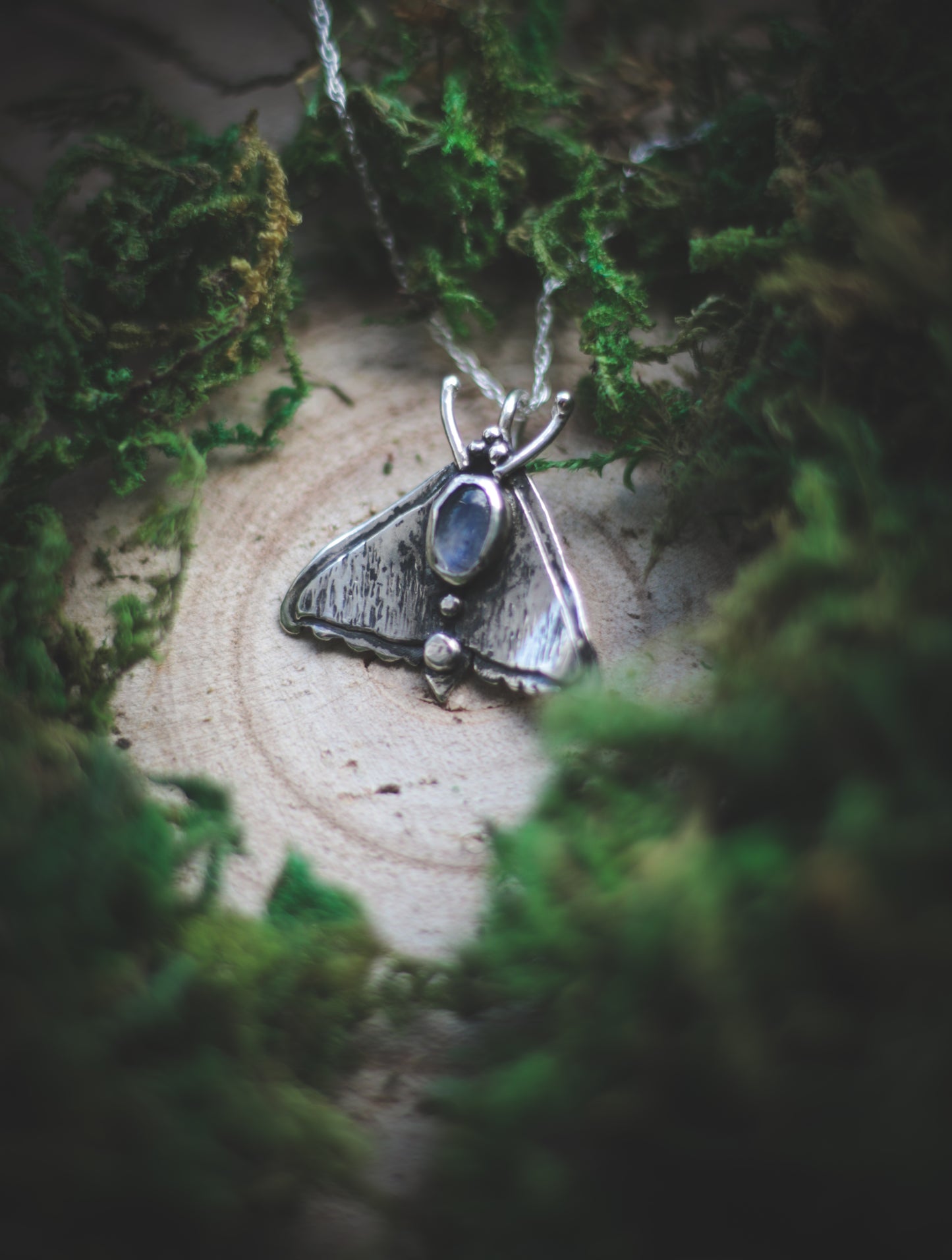 Moth necklace, with Moonstone