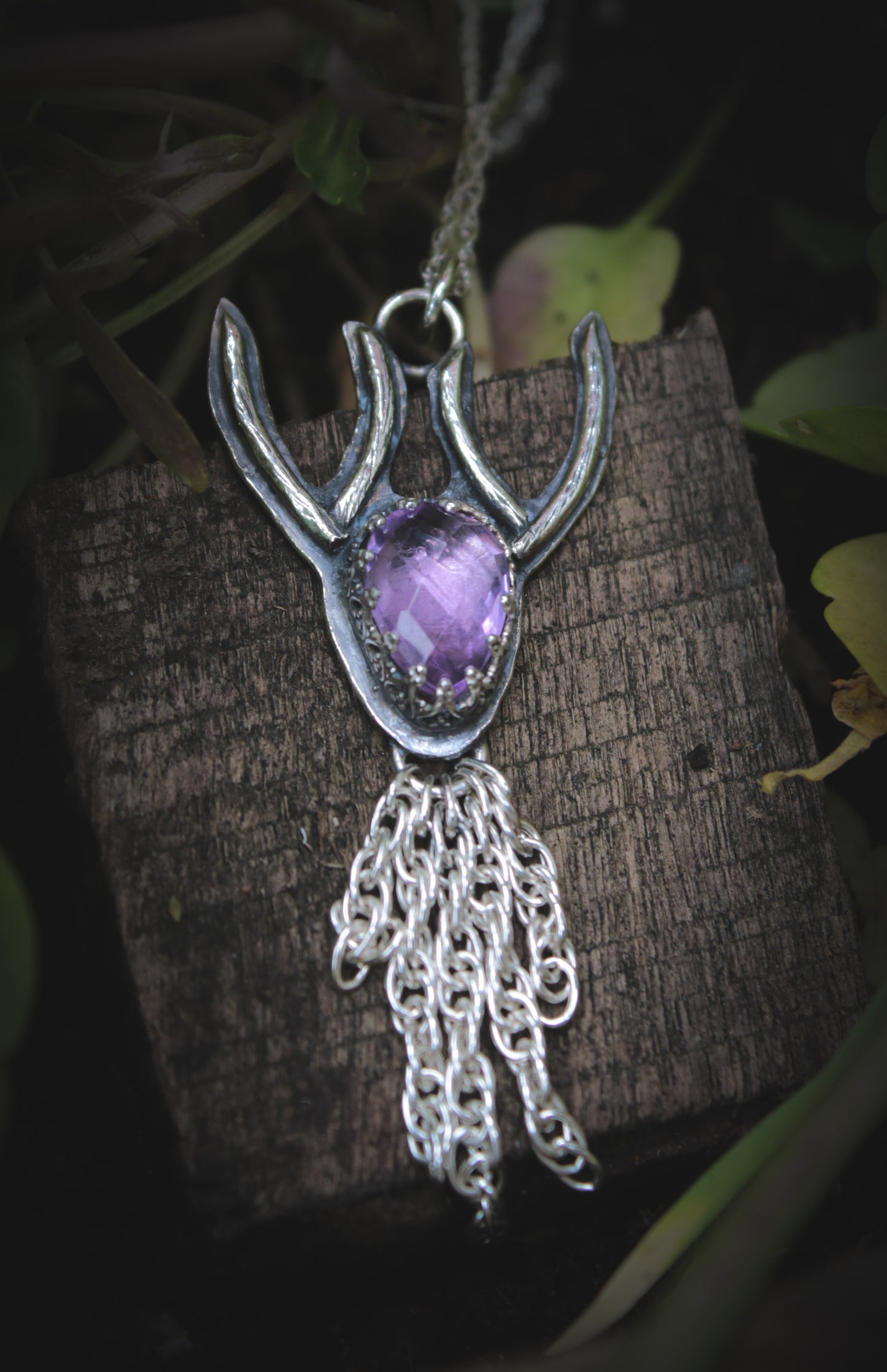 Amethyst stag necklace.
