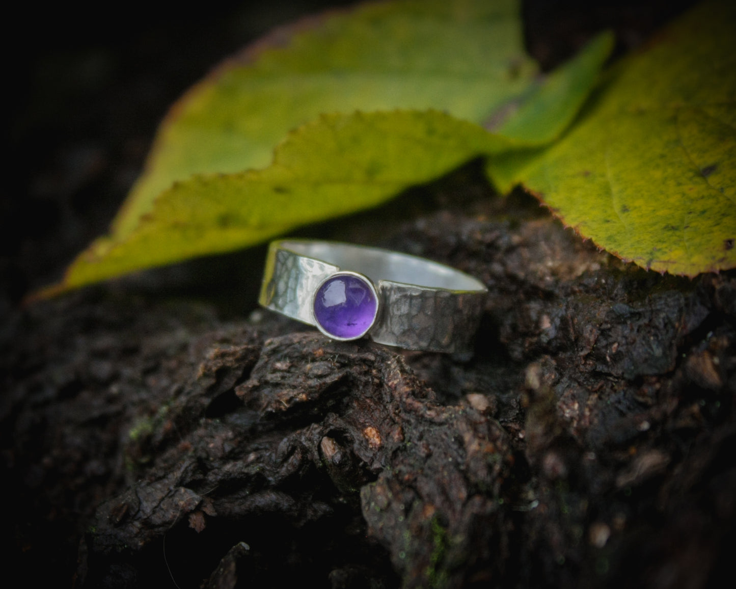 Silver band ring with Amethyst