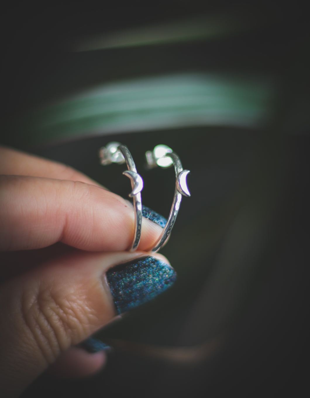 Crescent moon hooped earrings
