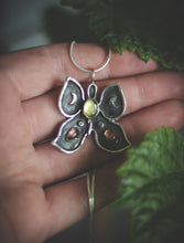 Load image into Gallery viewer, Butterfly necklace with Peridot and Tourmaline.
