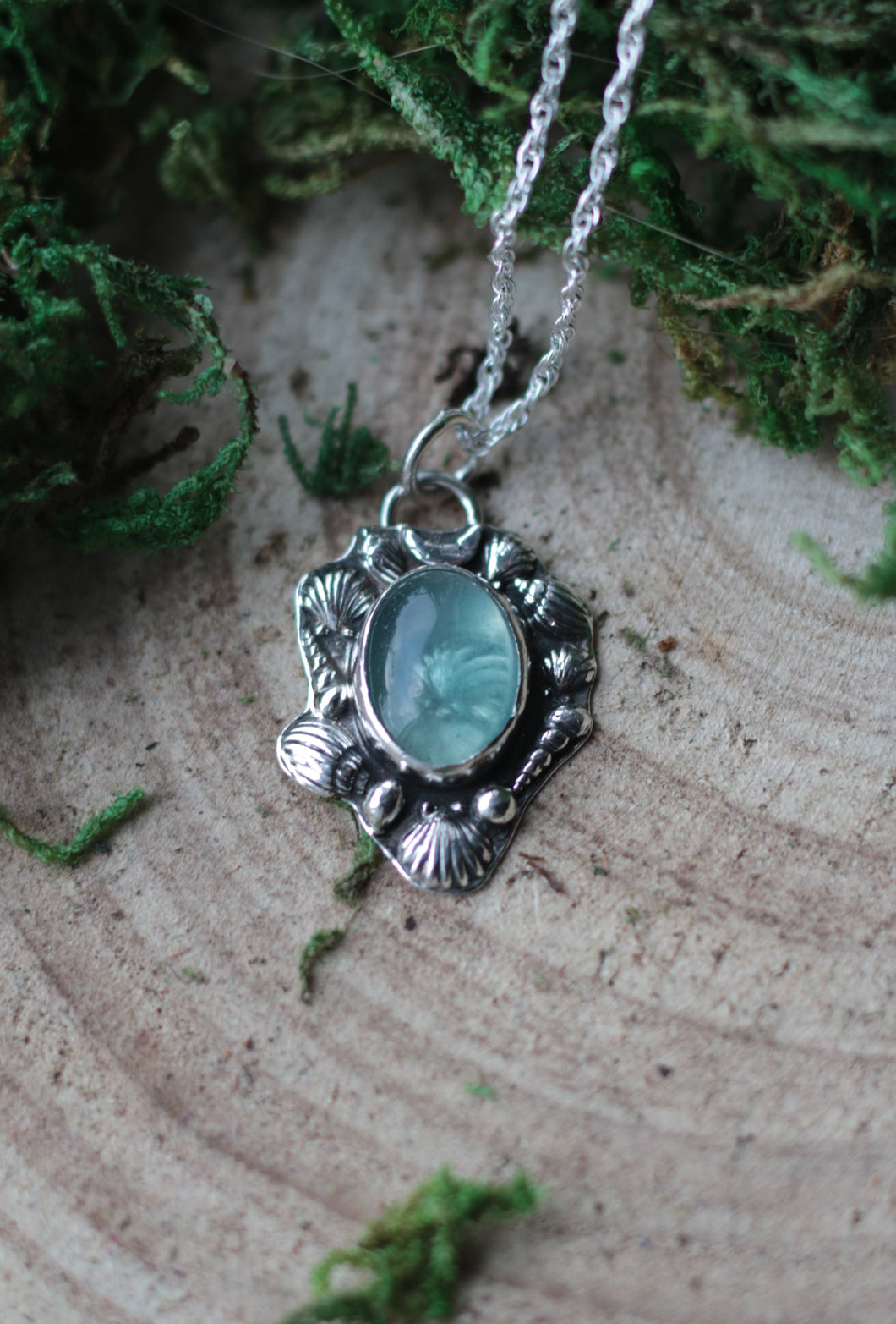 Hidden Seashell necklace with Fluorite.