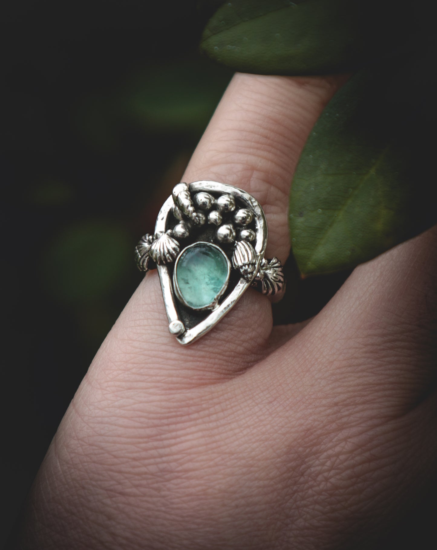 Green Fluorite rockpool ring.  UK size J 1/2   -US 5