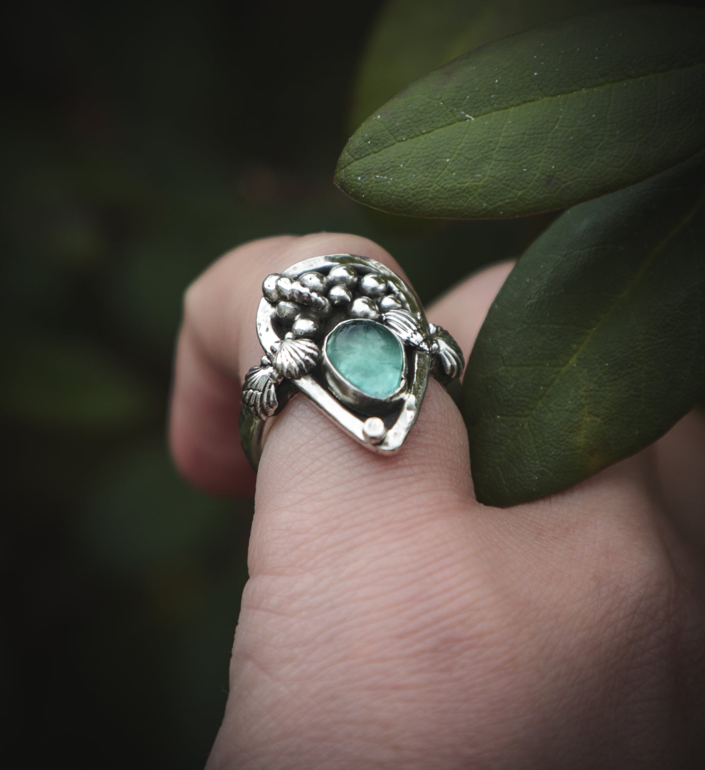 Green Fluorite rockpool ring.  UK size J 1/2   -US 5