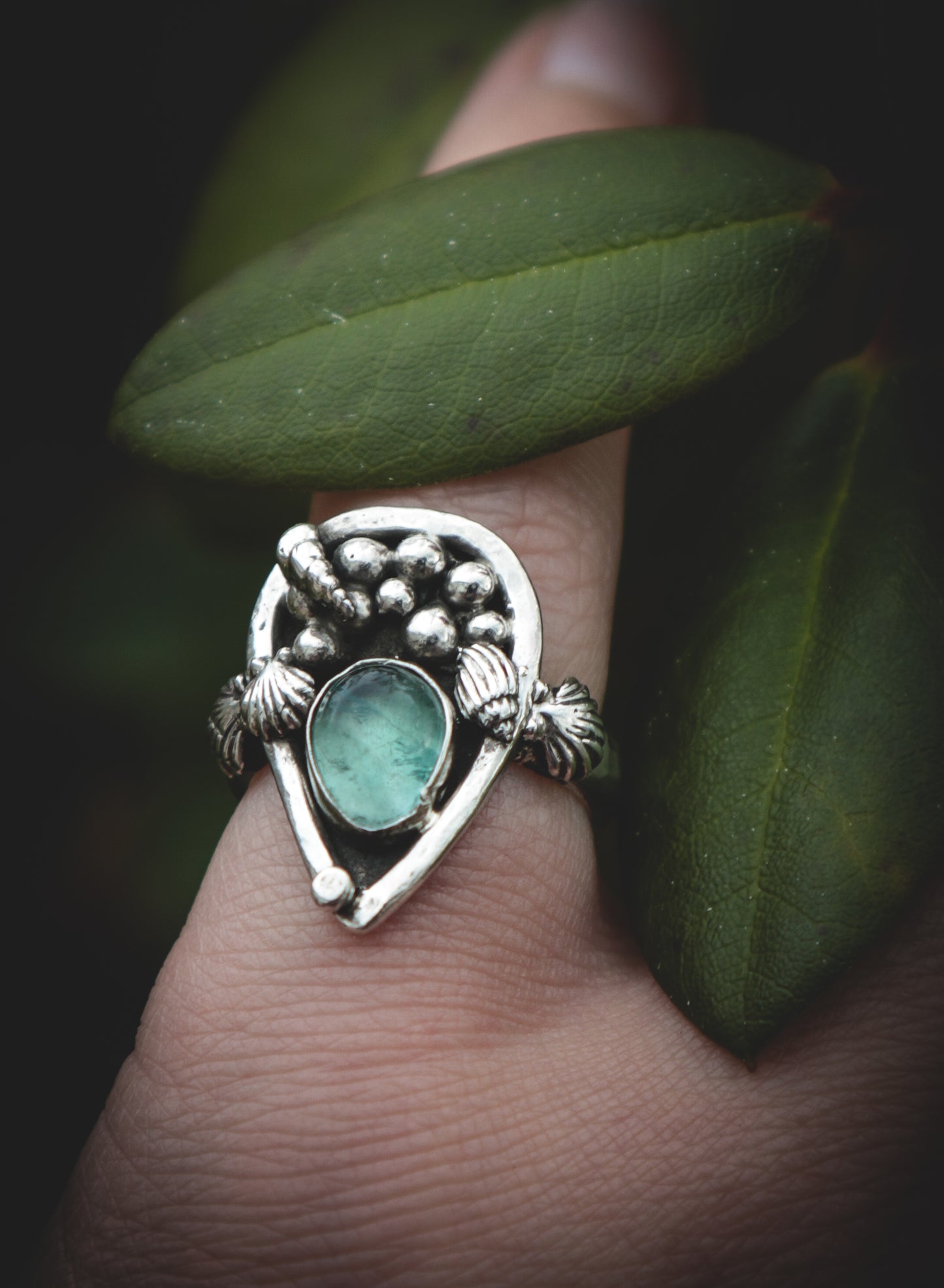 Green Fluorite rockpool ring.  UK size J 1/2   -US 5