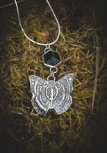 Load image into Gallery viewer, Black Onyx necklace with silver butterfly.
