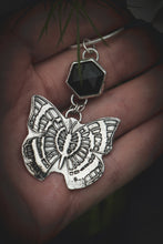 Load image into Gallery viewer, Black Onyx necklace with silver butterfly.
