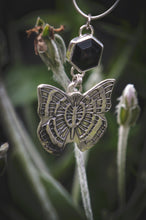 Load image into Gallery viewer, Black Onyx necklace with silver butterfly.
