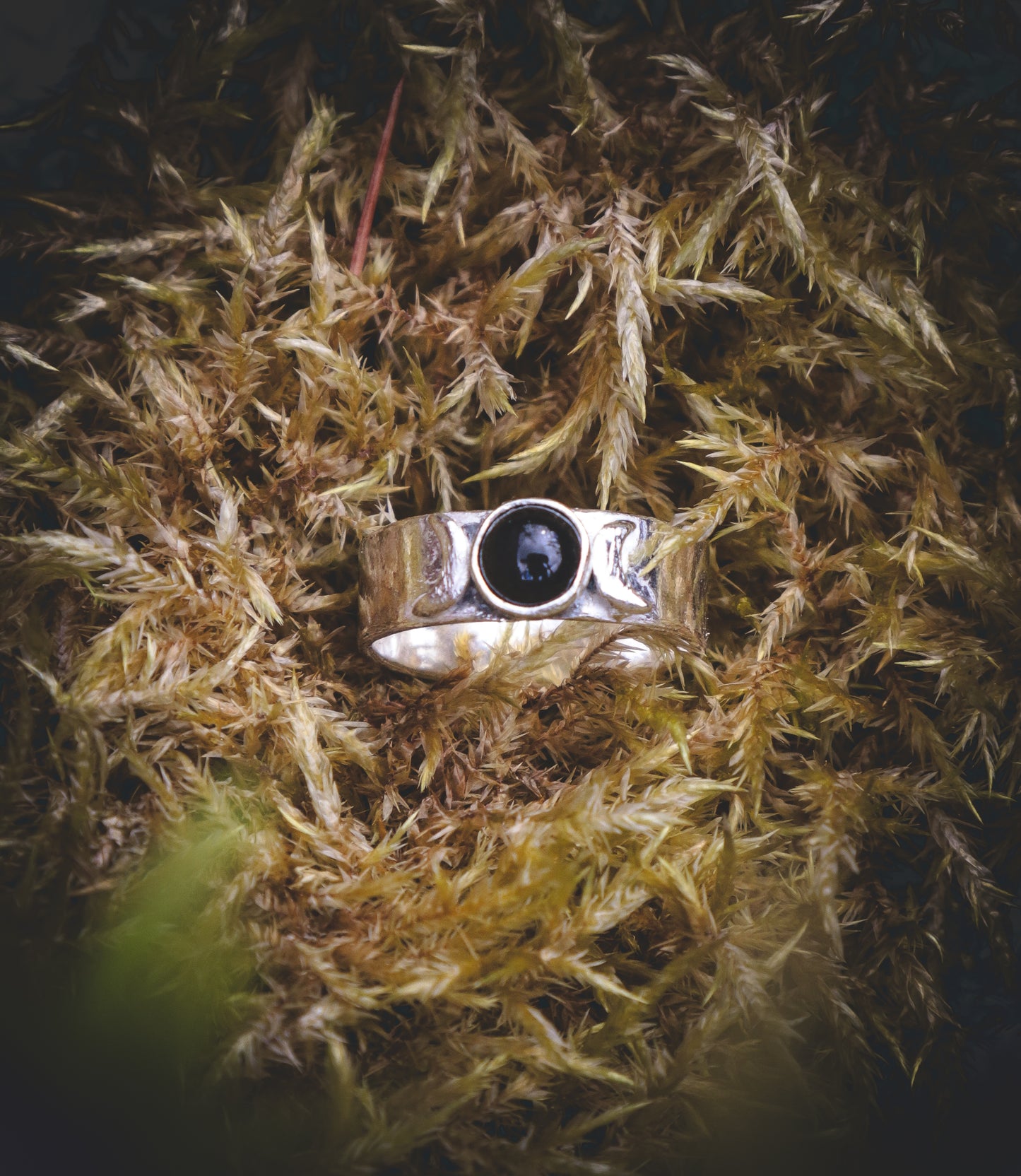 Black Onyx Triple moon ring. Various Sizes.
