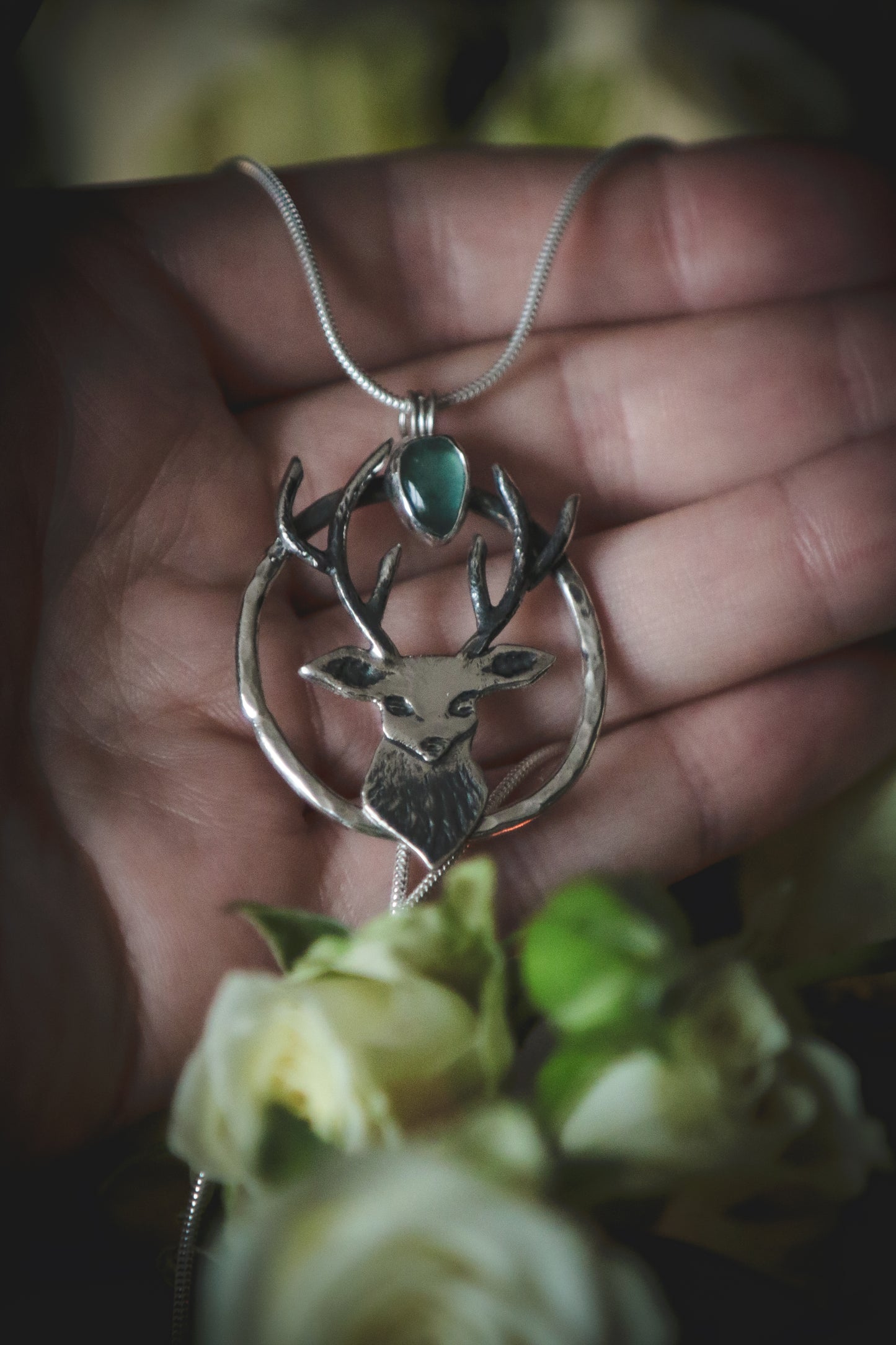 Stag necklace with Fluorite.