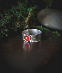 Silver band ring with Carnelian  (Various sizes)