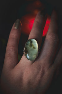 Celtic ring with Prehnite UK size M - US size 6 1/4