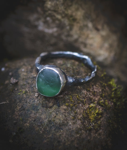 Rustic seaglass ring. UK size M 1/2 - US size 6 1/2
