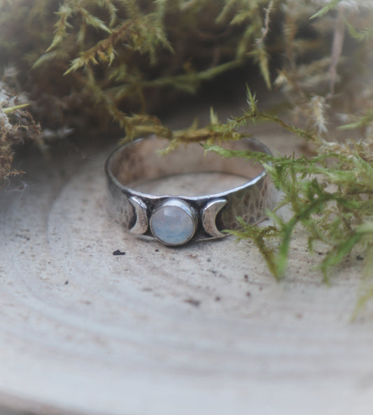 Moonstone triple moon ring. Various sizes.