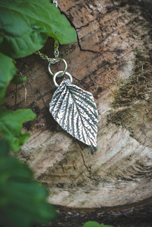 Silver Raspberry leaf necklace