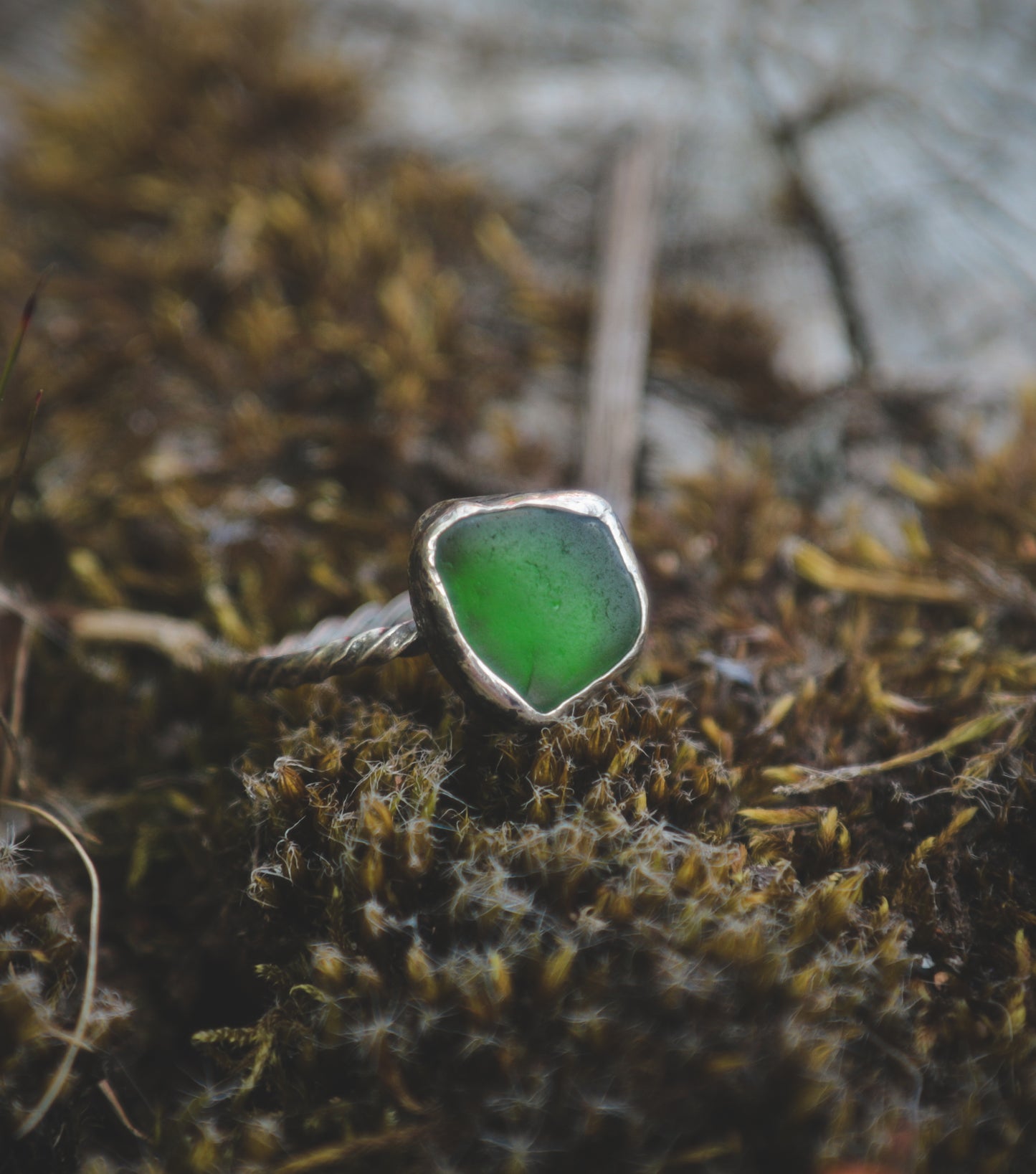 Seaglass ring. UK size P 1/2. US size 8