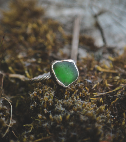 Seaglass ring. UK size P 1/2. US size 8