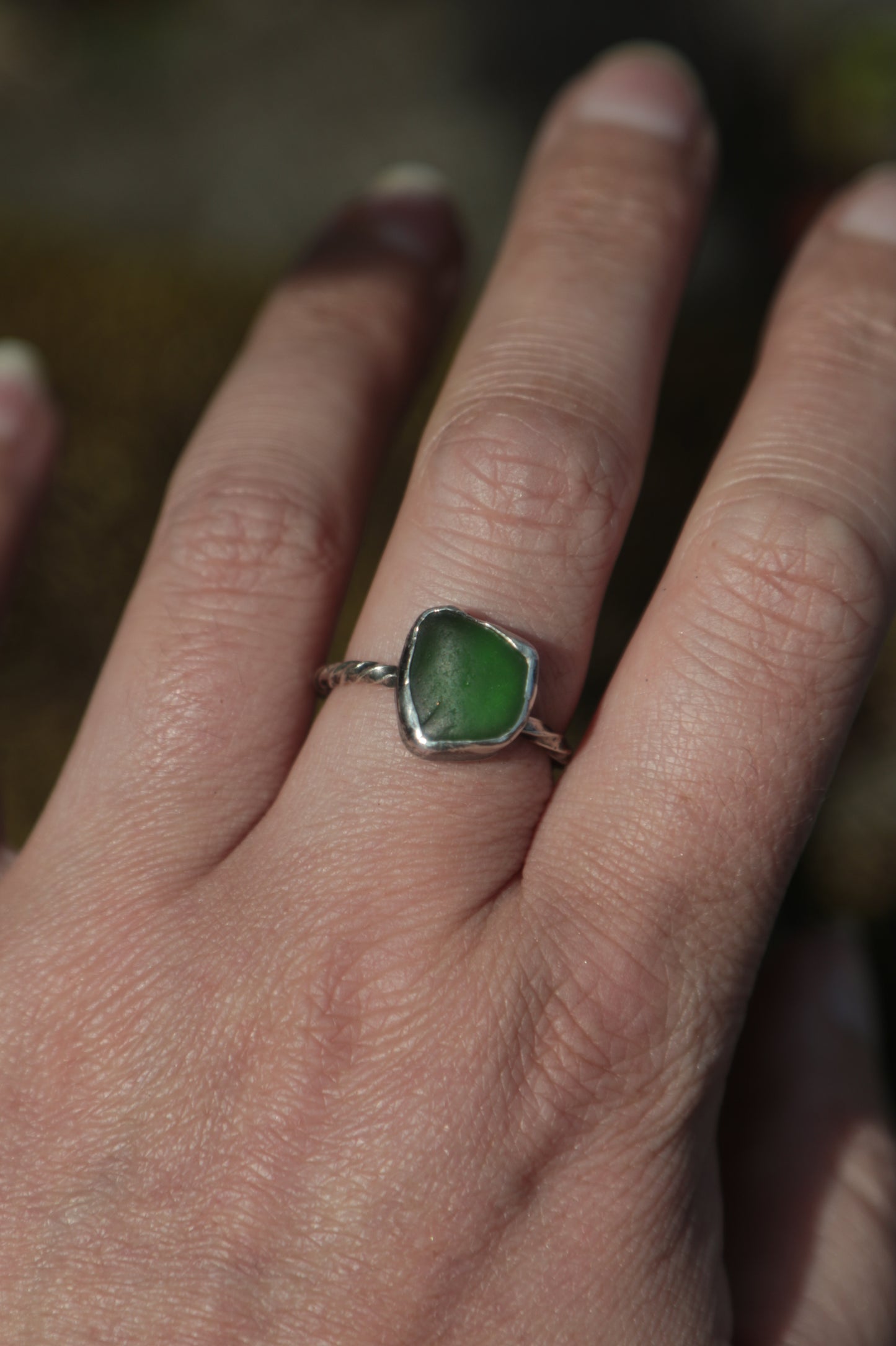 Seaglass ring. UK size P 1/2. US size 8