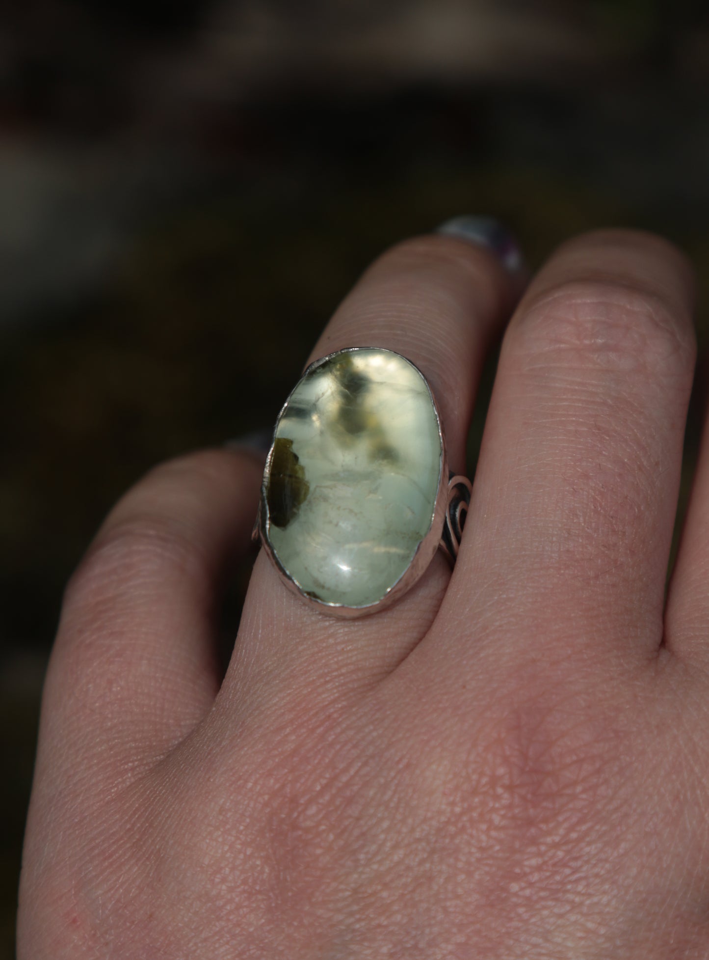 Celtic ring with Prehnite UK size M - US size 6 1/4