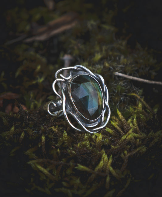 Whimsical Labradorite ring.  UK size P   -US 7 3/4