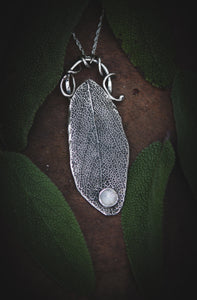 Sage leaf necklace,with Moonstone