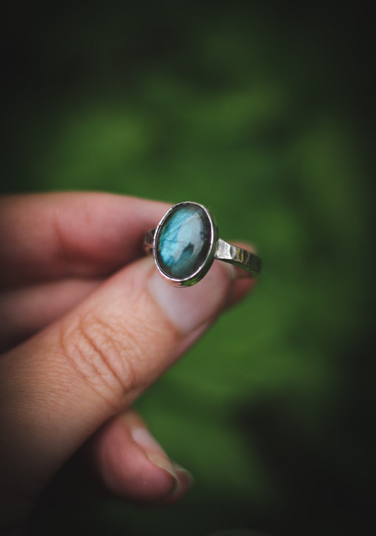 Labradorite ring - UK size P 1/2, US size 8
