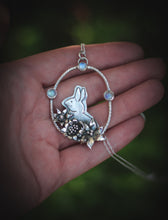 Load image into Gallery viewer, Silver Rabbit necklace with Moonstones
