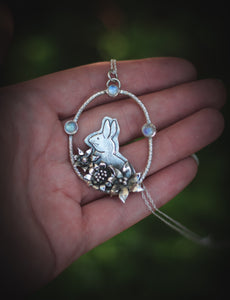 Silver Rabbit necklace with Moonstones
