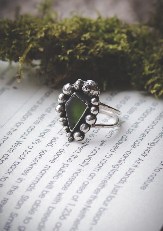 Sterling silver ring with seaglass - UK size U 1/2 - US size 10 1/2