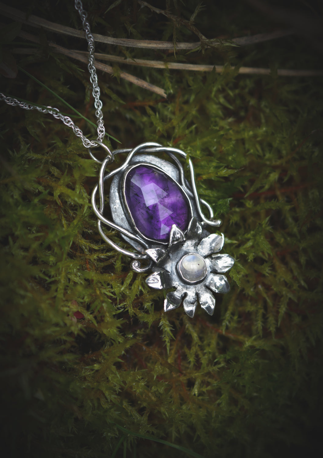 Floral Amethyst and Moonstone necklace