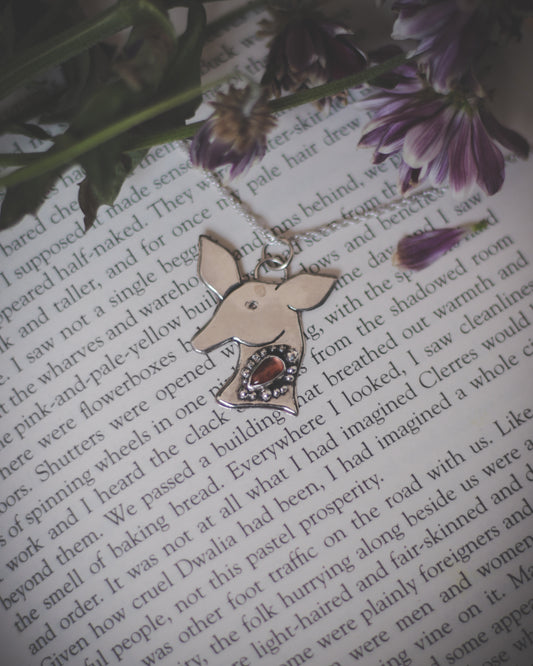 Silver Deer pendant, with Tourmaline