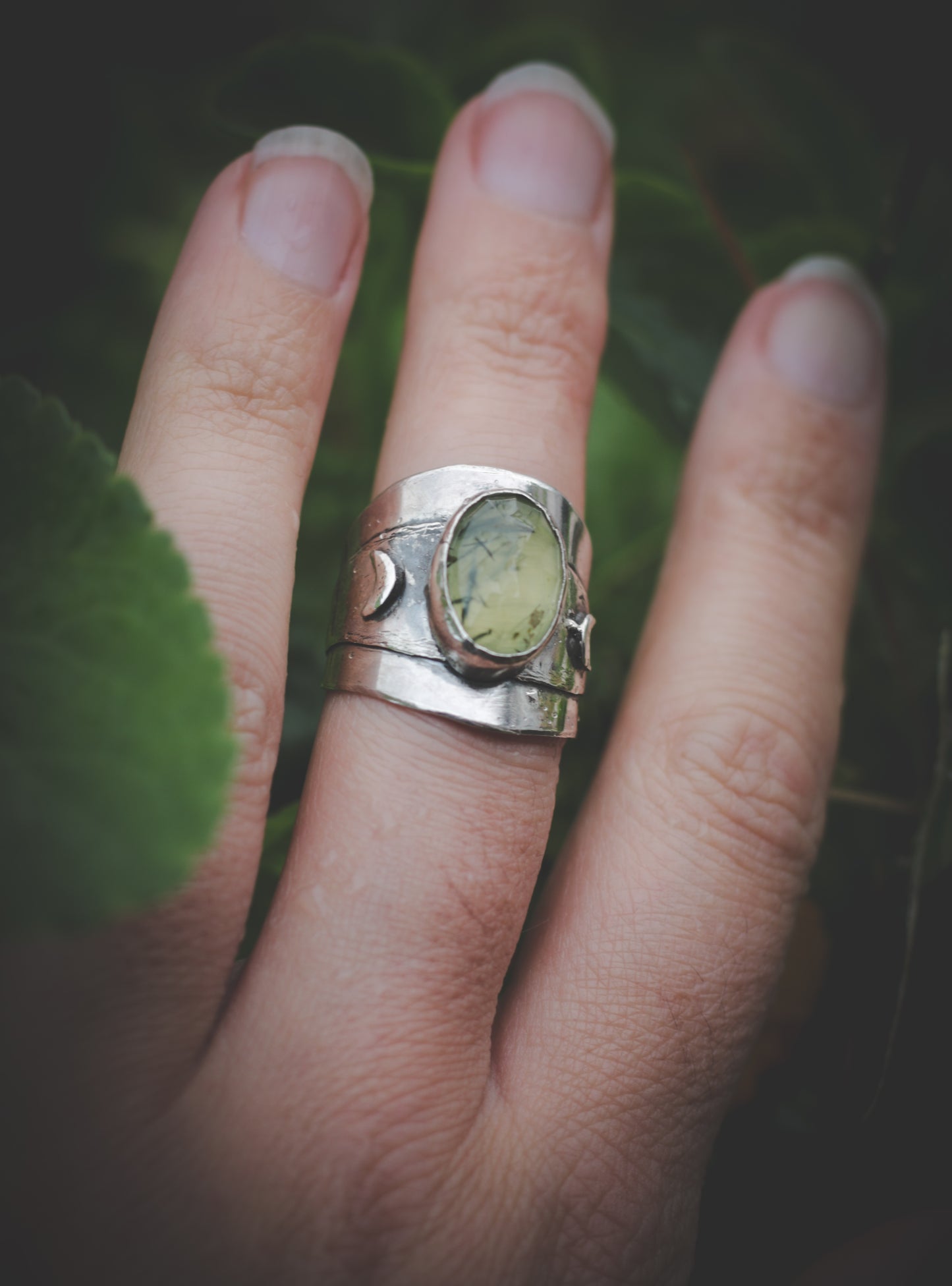 Chunky Prehnite ring. UK size P - US size 7 3/4